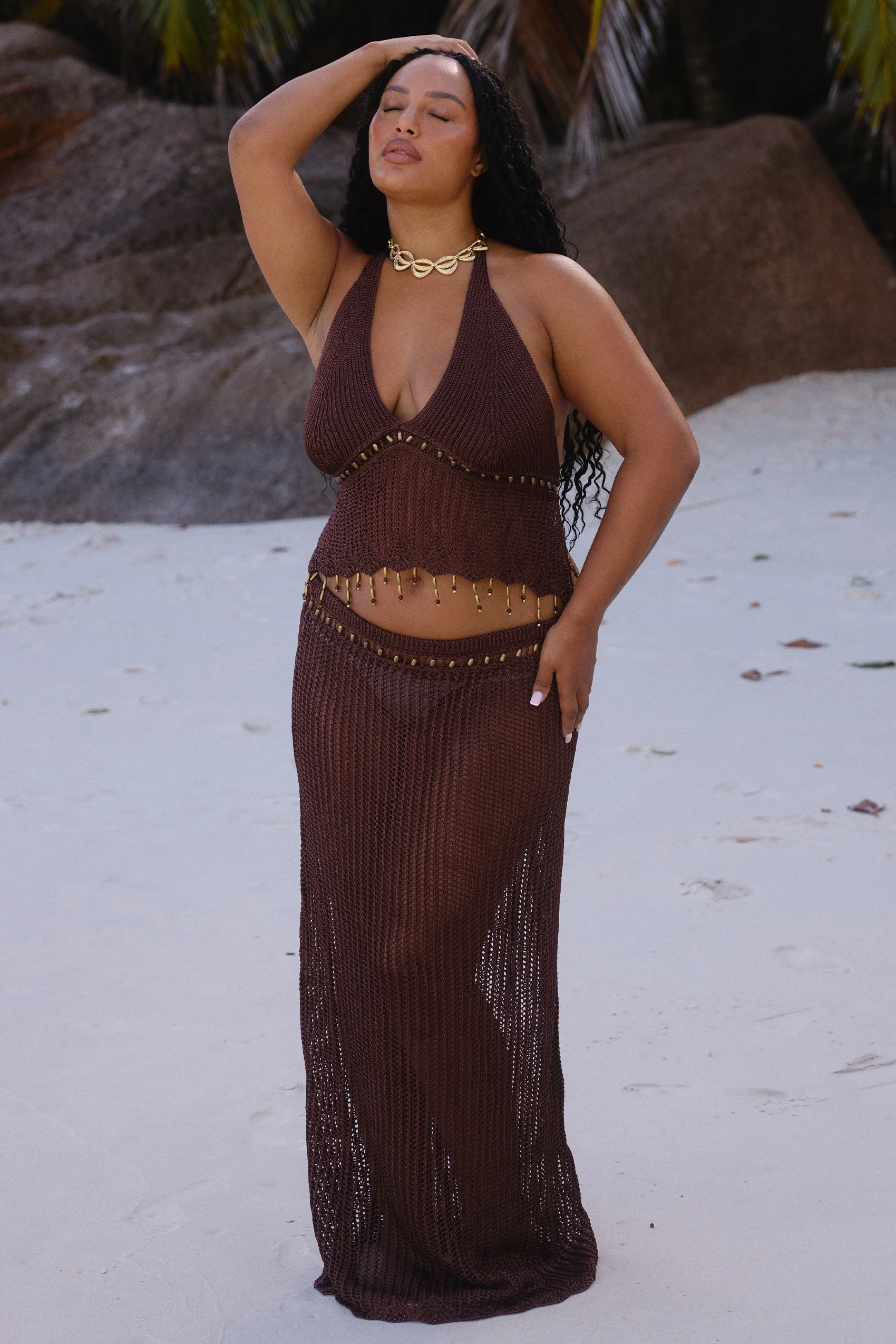 Zulu Crochet Maxi Skirt in Cacao - Image 4